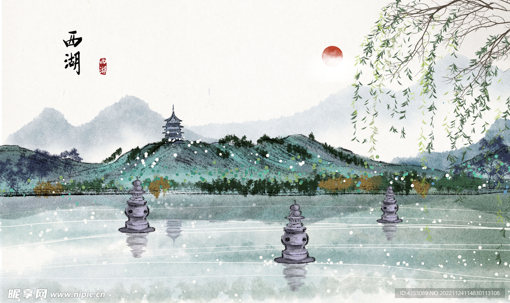 西湖水墨画