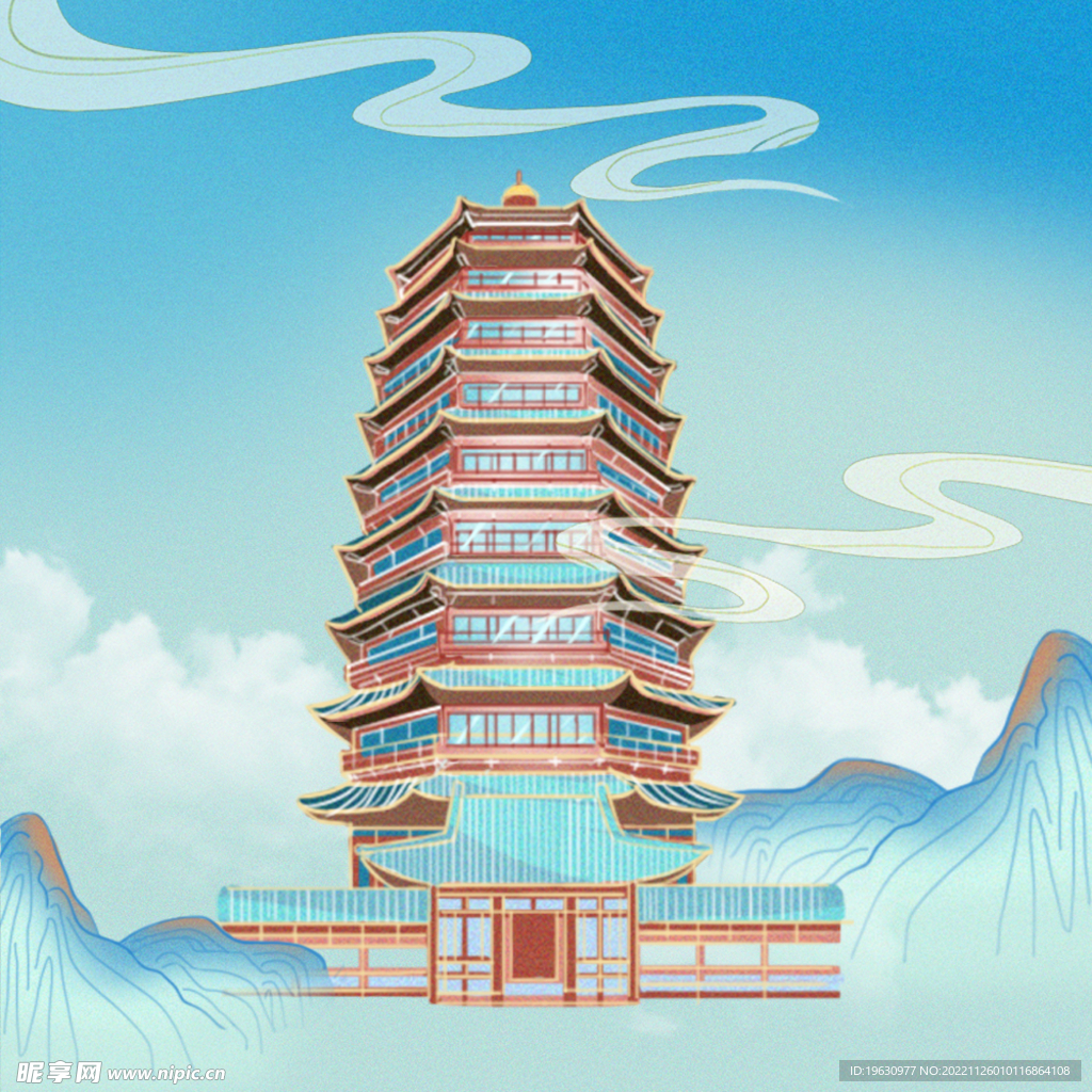 建筑国风国潮插画