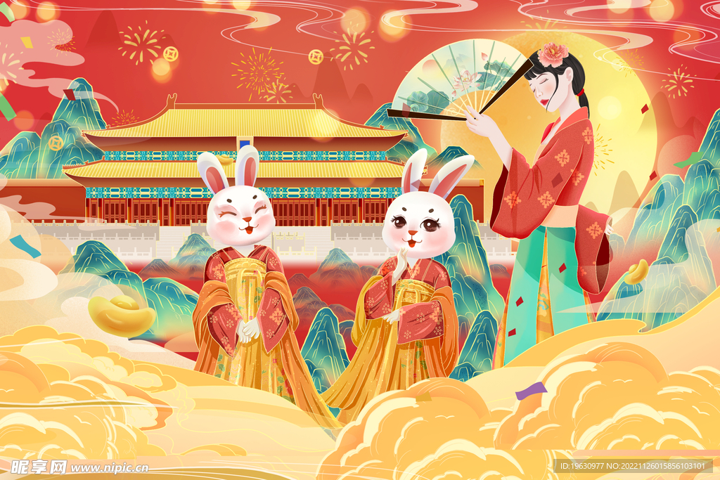 兔年春节新年插画