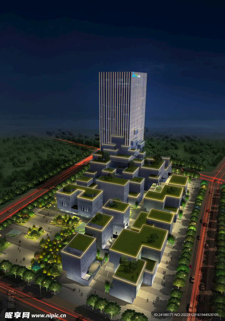 楼体园林亮化夜景效果图