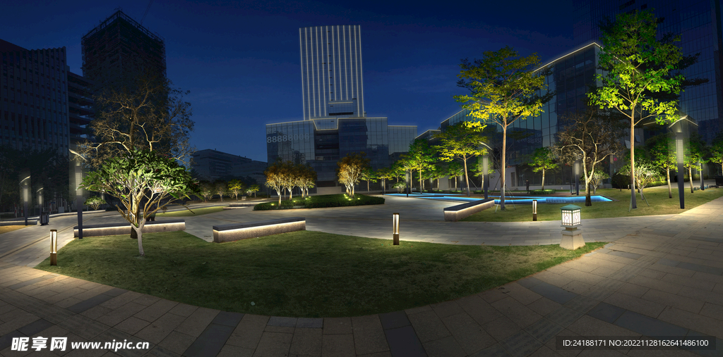 公园绿化夜景效果图