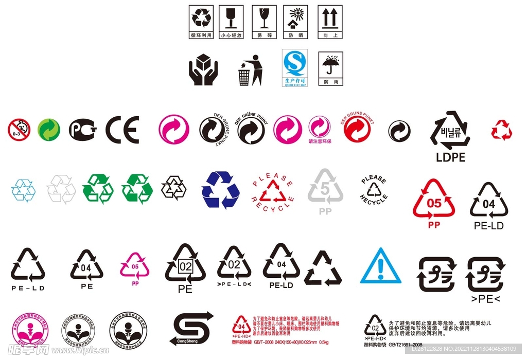 垃圾桶纸箱标志循环PE降解塑料