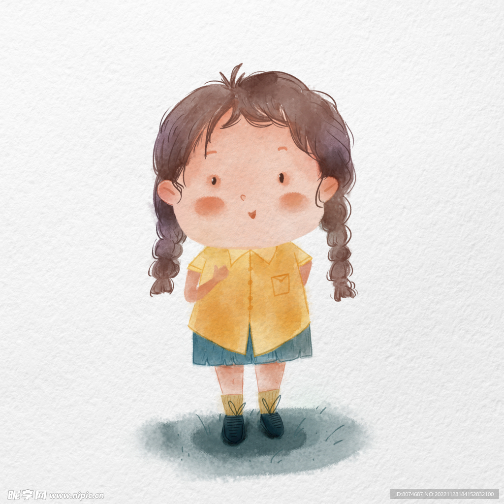 插画水彩人物可爱卡通女孩