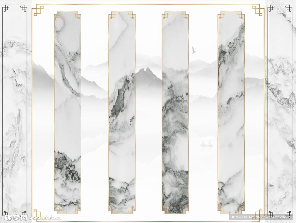 水墨山水简约花鸟背景客厅装饰画