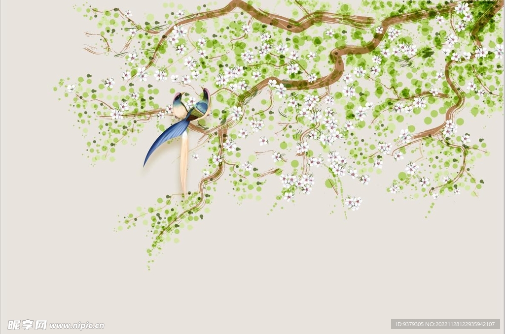 水墨山水简约花鸟背景客厅装饰画