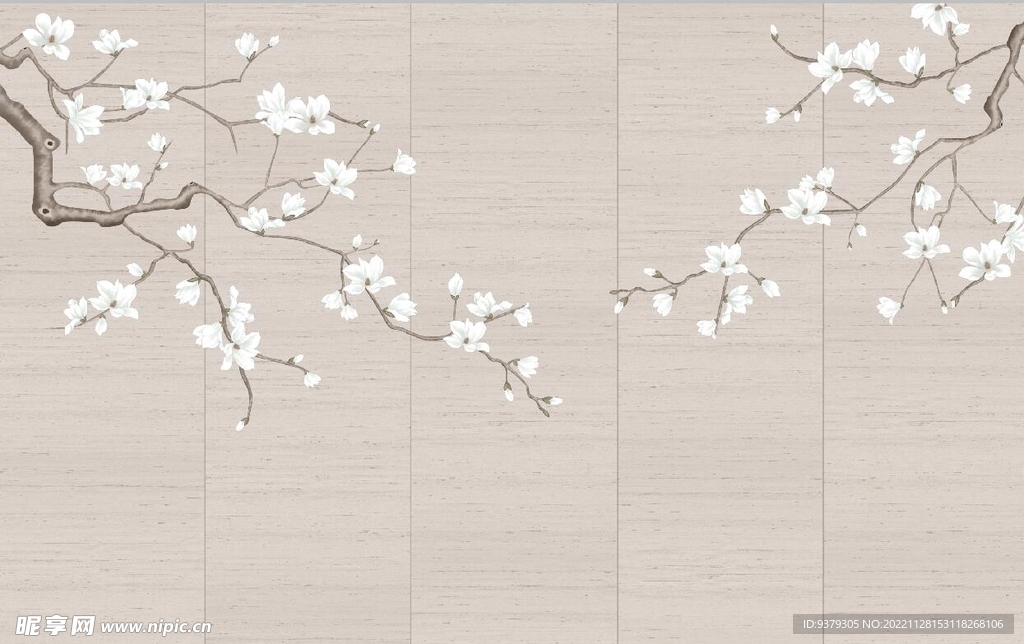 水墨山水简约花鸟背景客厅装饰画