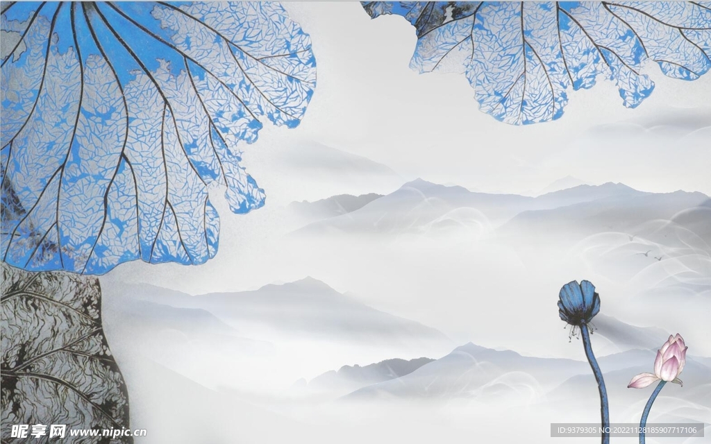 水墨山水简约花鸟背景客厅装饰画