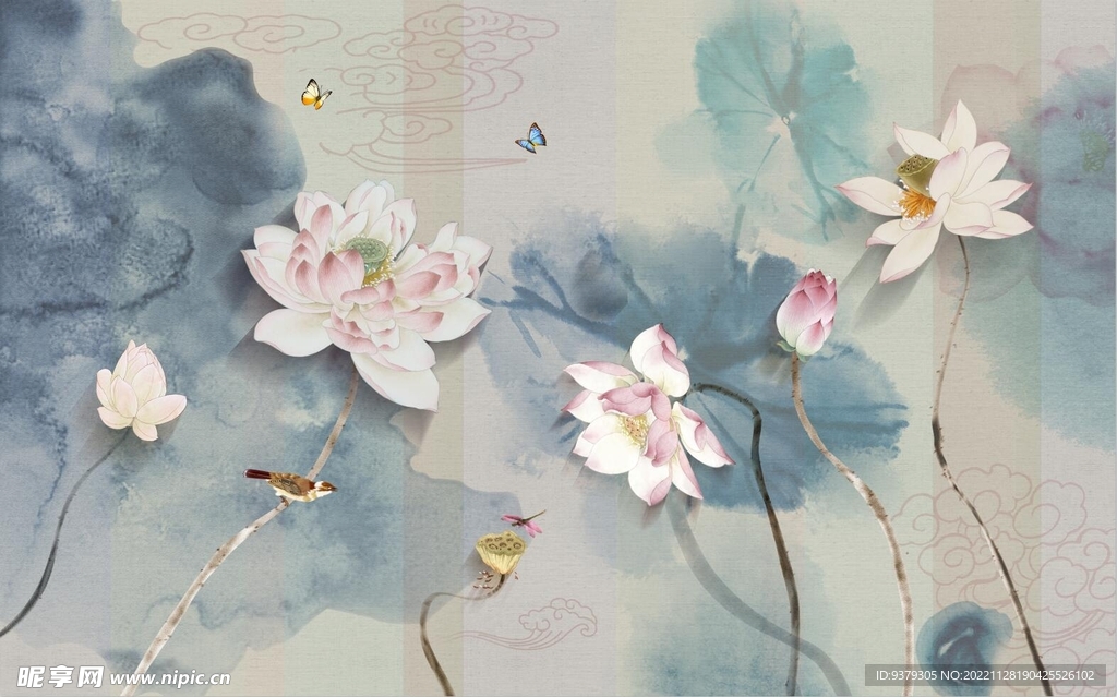 水墨山水简约花鸟背景客厅装饰画