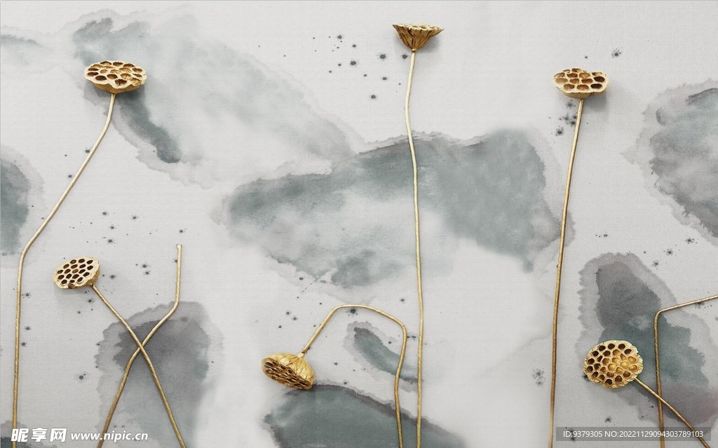 水墨山水简约花鸟背景客厅装饰画