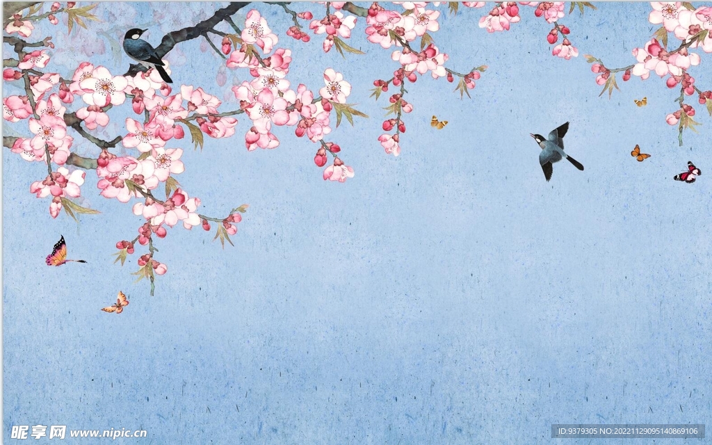 水墨山水简约花鸟背景客厅装饰画