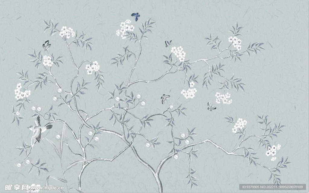 水墨山水简约花鸟背景客厅装饰画