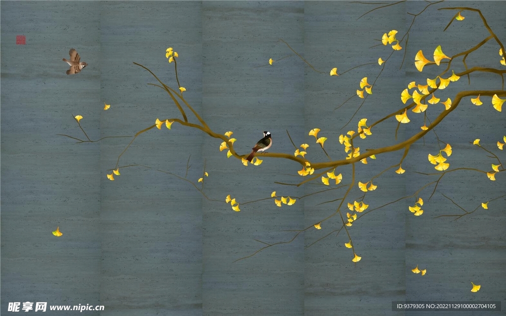 水墨山水简约花鸟背景客厅装饰画