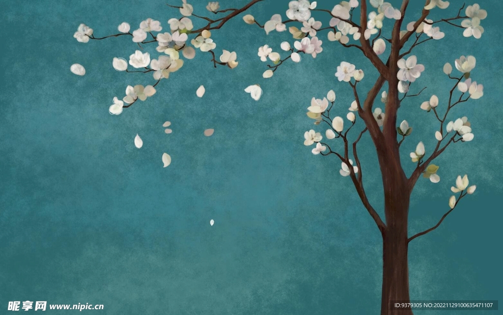 水墨山水简约花鸟背景客厅装饰画