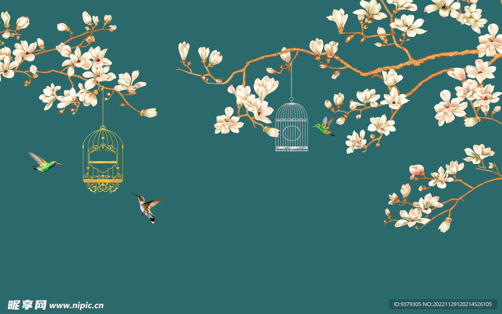 水墨山水简约花鸟背景客厅装饰画