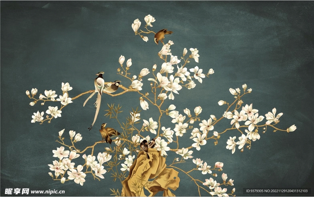 水墨山水简约花鸟背景客厅装饰画