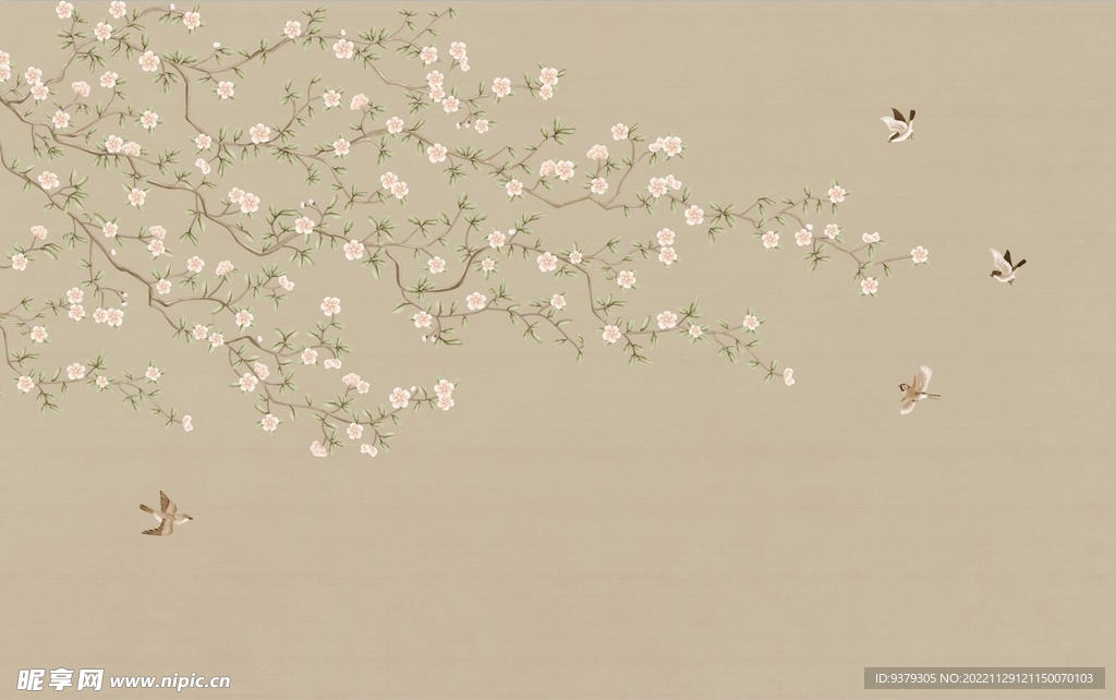 水墨山水简约花鸟背景客厅装饰画