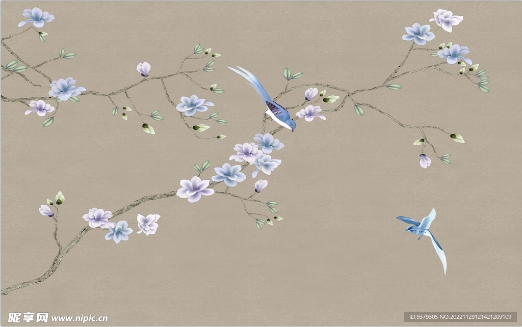 水墨山水简约花鸟背景客厅装饰画