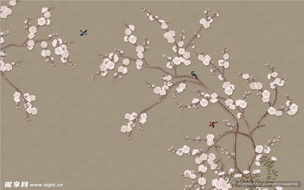 水墨山水简约花鸟背景客厅装饰画