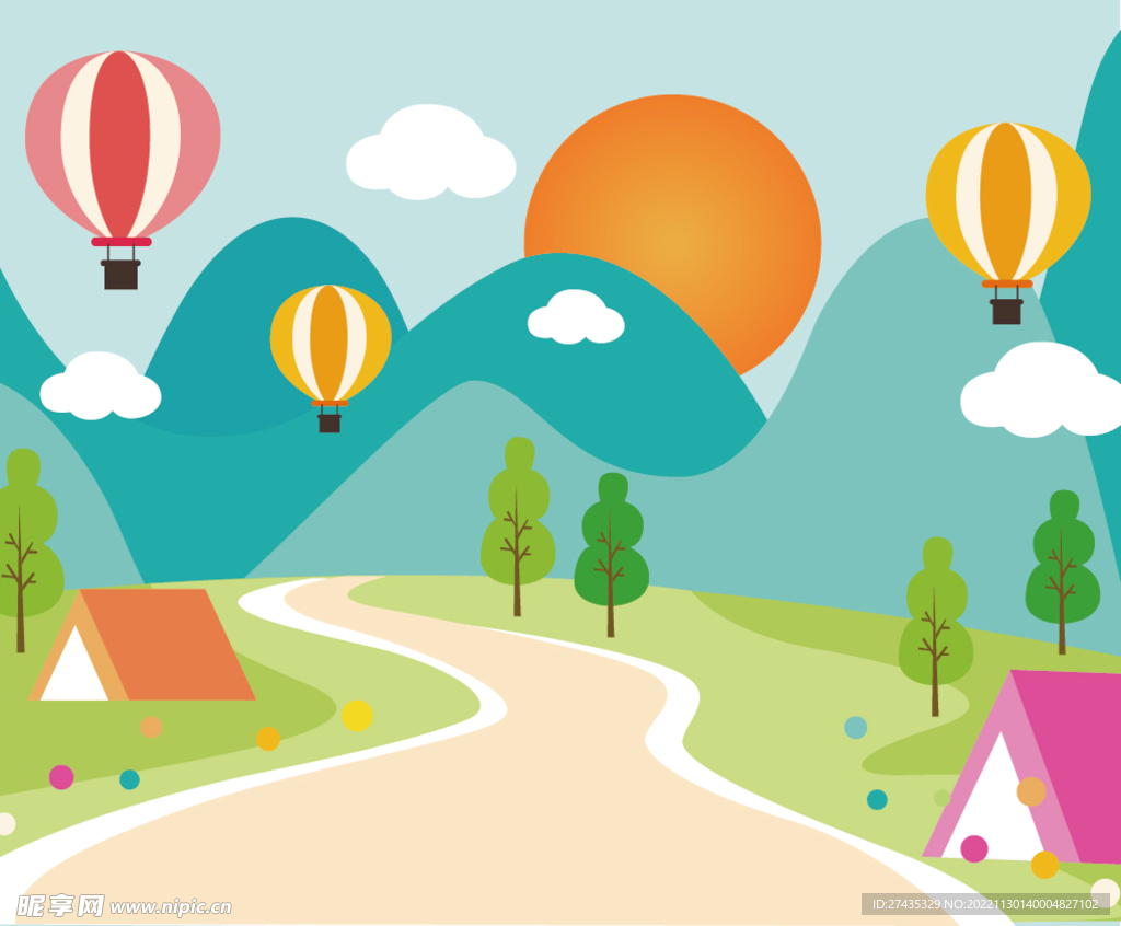 卡通插画风景矢量图