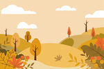 秋天落叶卡通插画风景矢量图