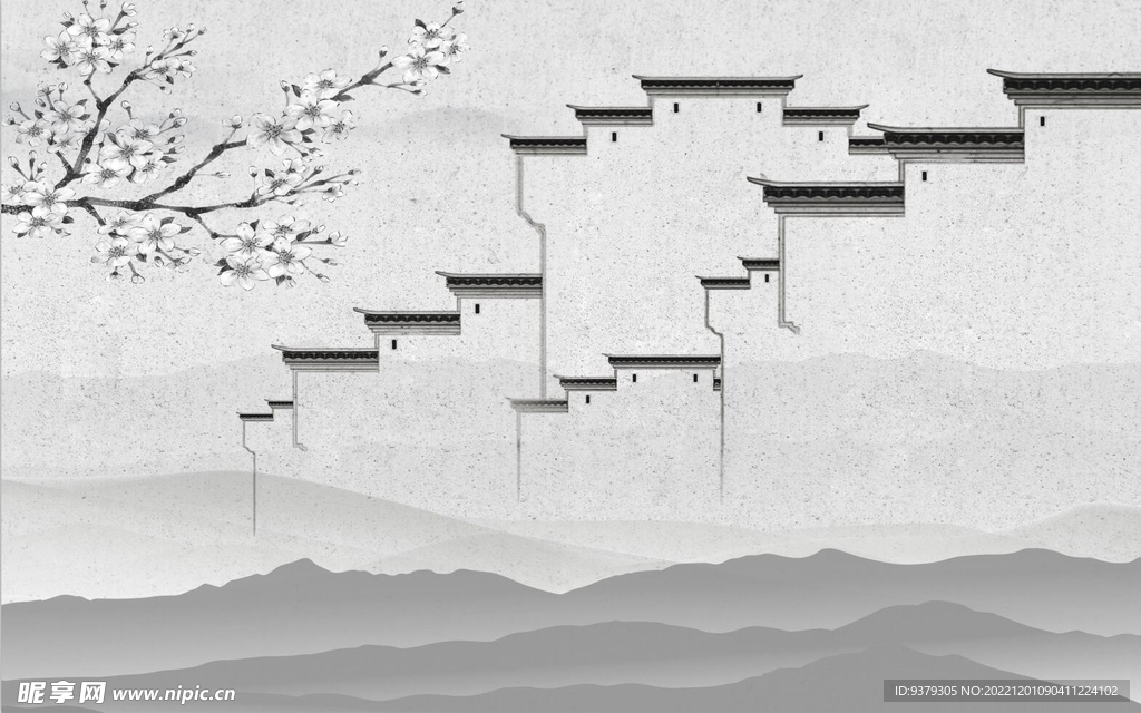 水墨山水简约花鸟背景客厅装饰画