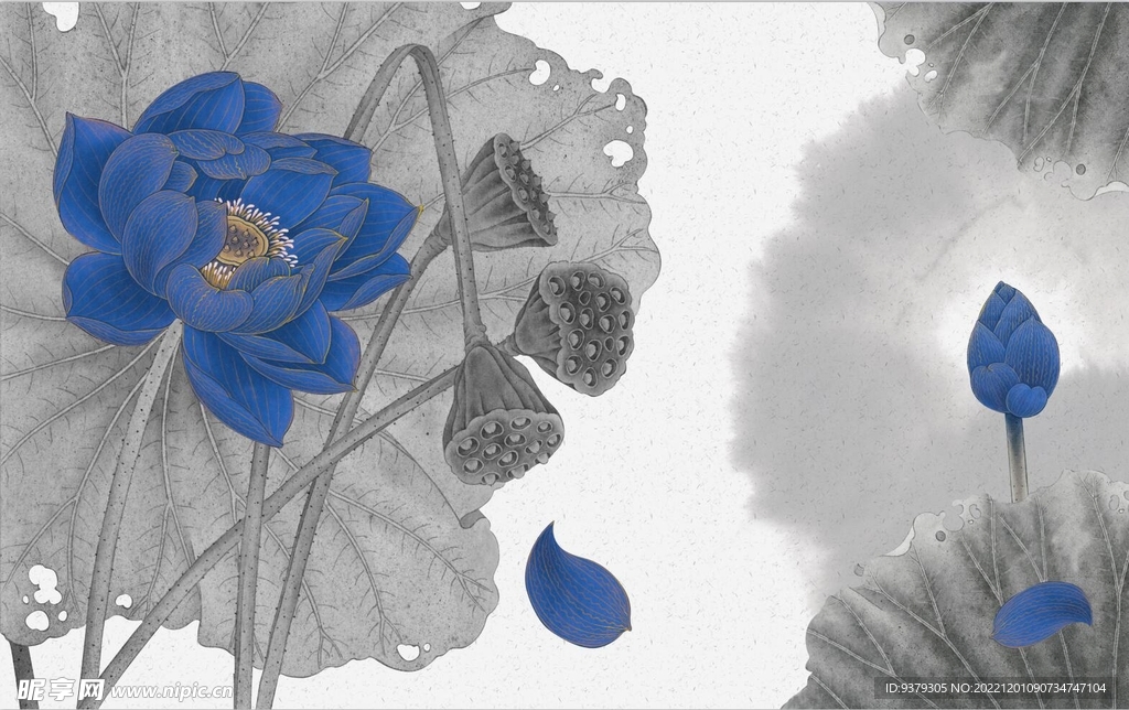 水墨山水简约花鸟背景客厅装饰画