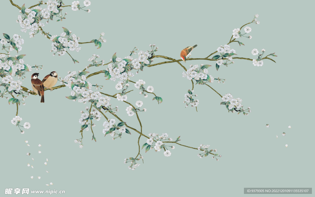 水墨山水简约花鸟背景客厅装饰画