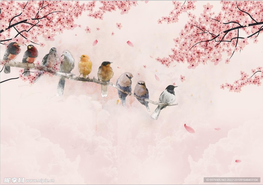 水墨山水简约花鸟背景客厅装饰画