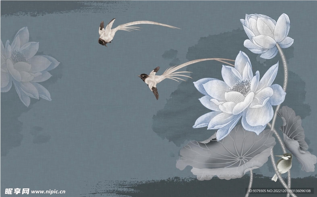 水墨山水简约花鸟背景客厅装饰画