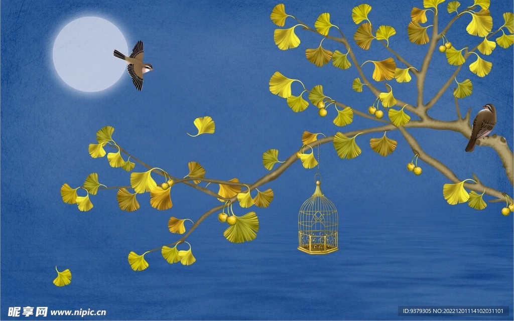 水墨山水简约花鸟背景客厅装饰画