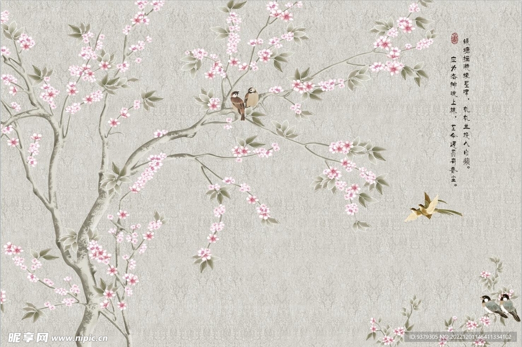 水墨山水简约花鸟背景客厅装饰画