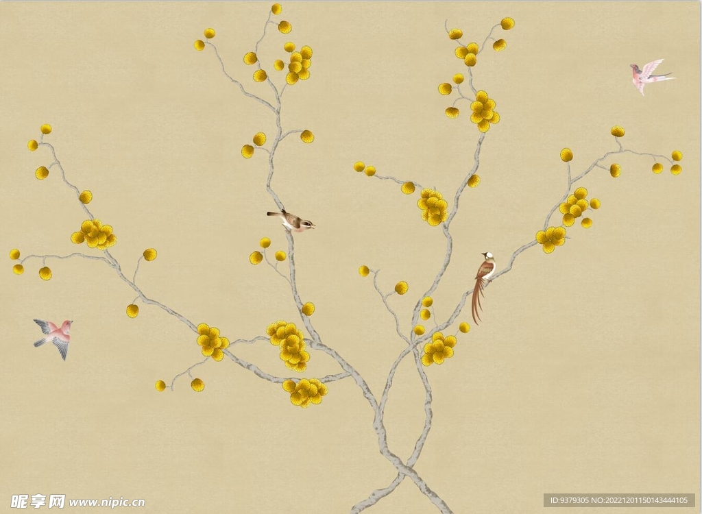 水墨山水简约花鸟背景客厅装饰画