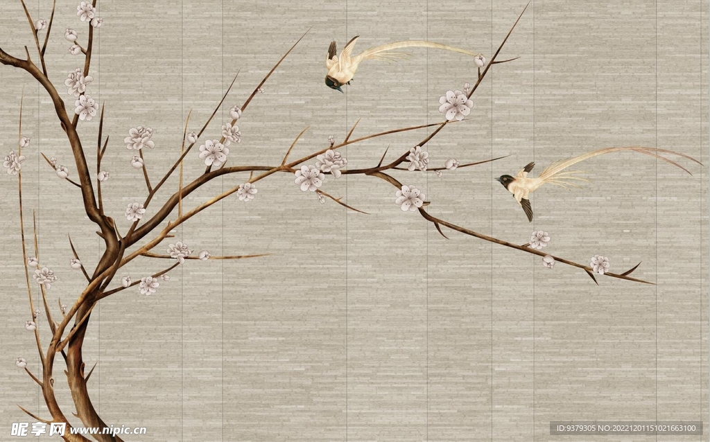 水墨山水简约花鸟背景客厅装饰画