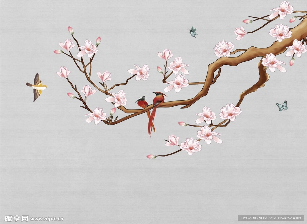 水墨山水简约花鸟背景客厅装饰画