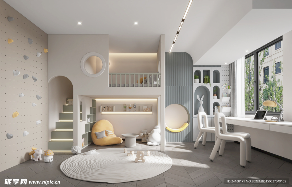 无主灯 家装效果图  儿童房