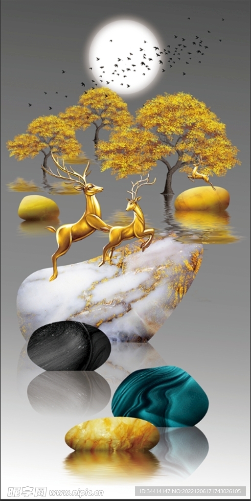 抽象石来运转三棵树鹿