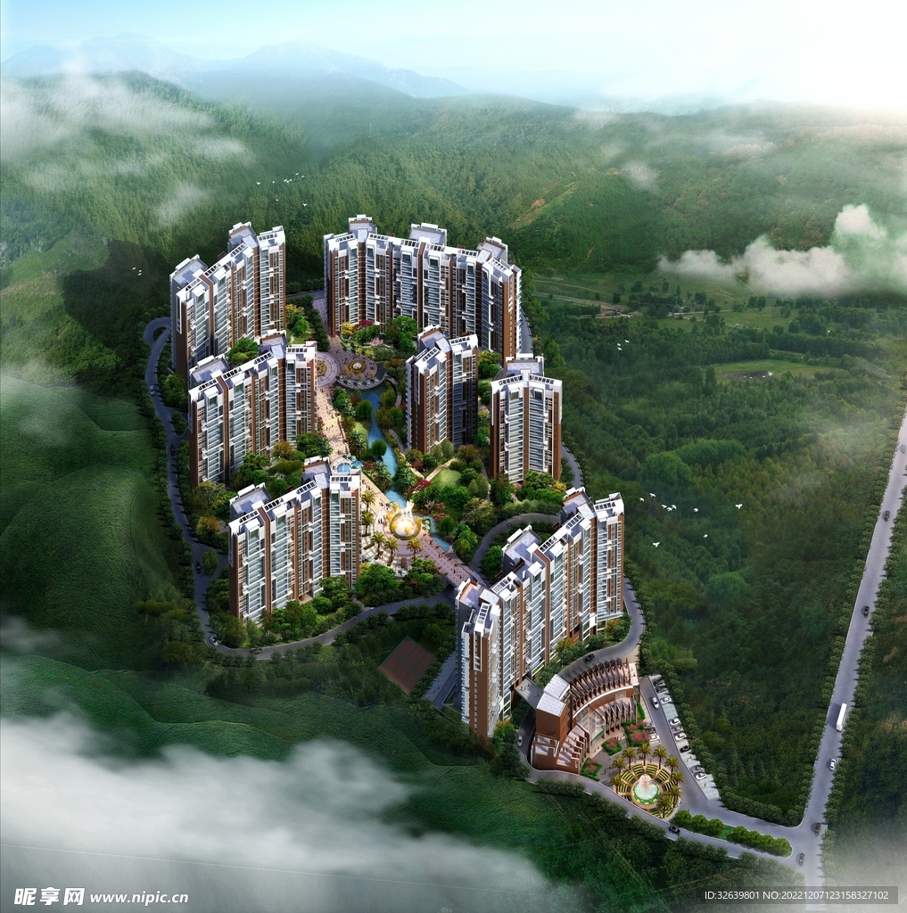 小区住宅鸟瞰效果图