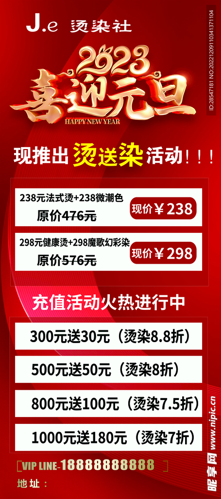 喜迎元旦 美发 烫染海报展架