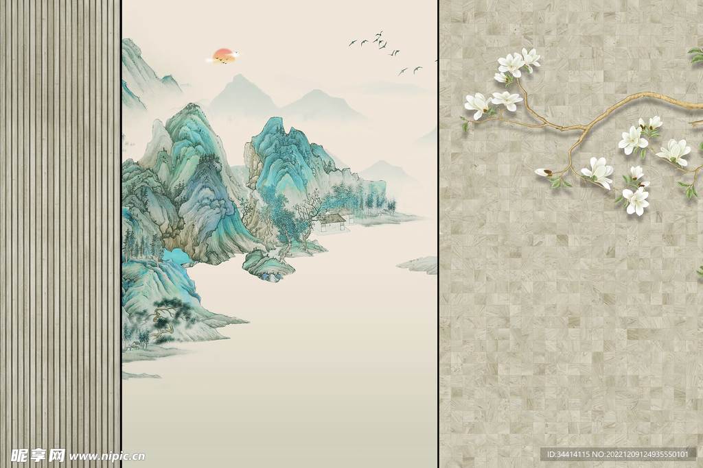 新中式山水背景