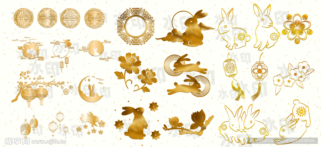烫金兔子剪纸素材