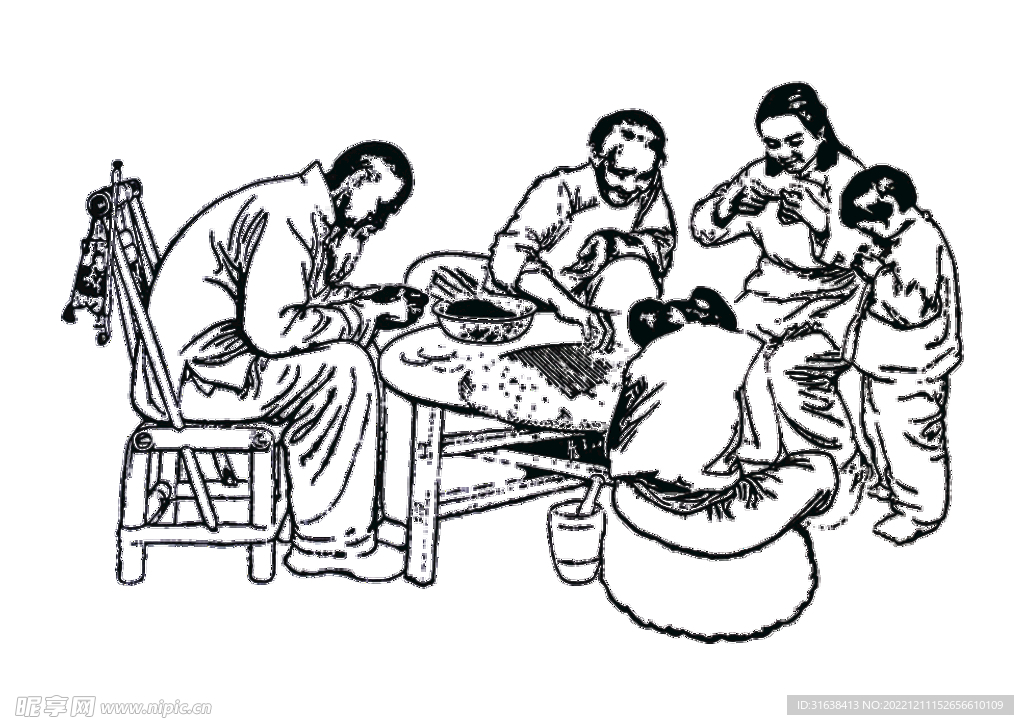 包饺子 矢量古图 