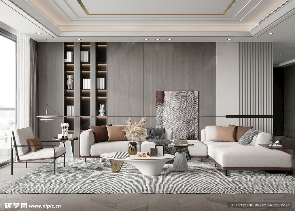 奶油风客厅模型