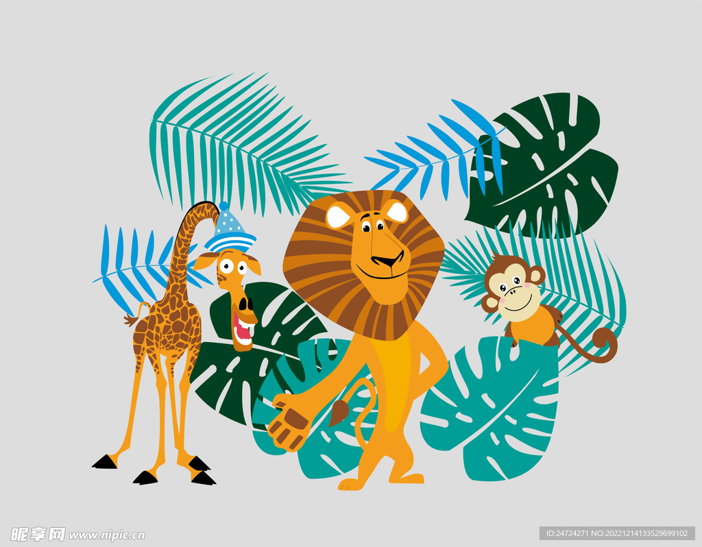 卡通狮子 长颈鹿