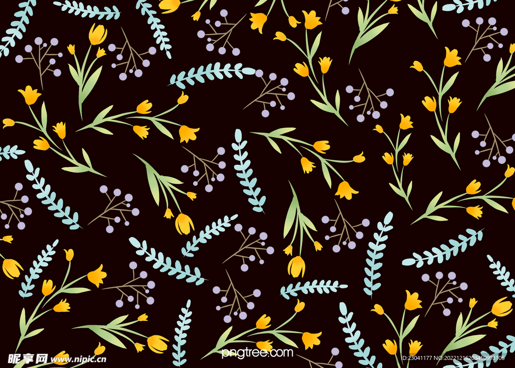 手绘叶子小碎花