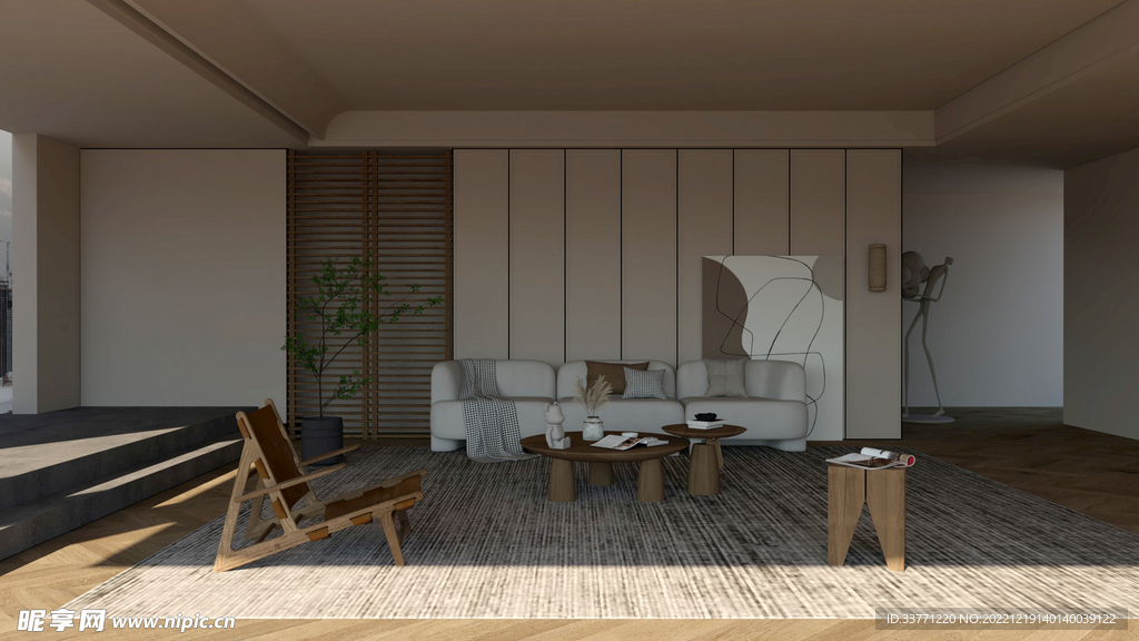 奶油风时尚客厅模型