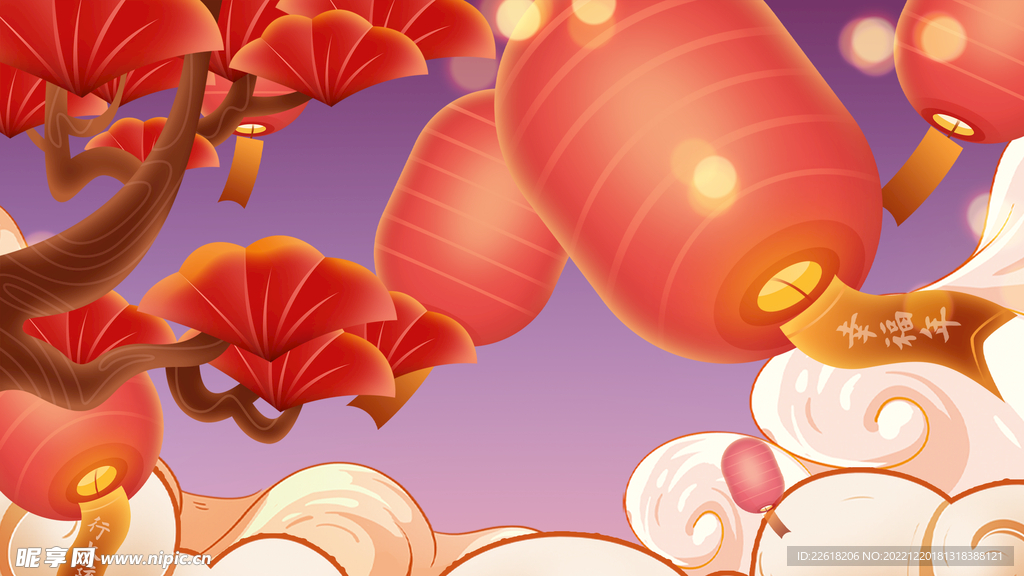 欢度元宵国潮海报插画背景