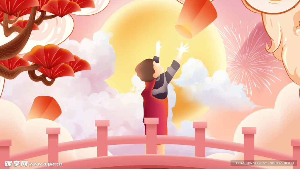 元宵花灯春节海报插画背景