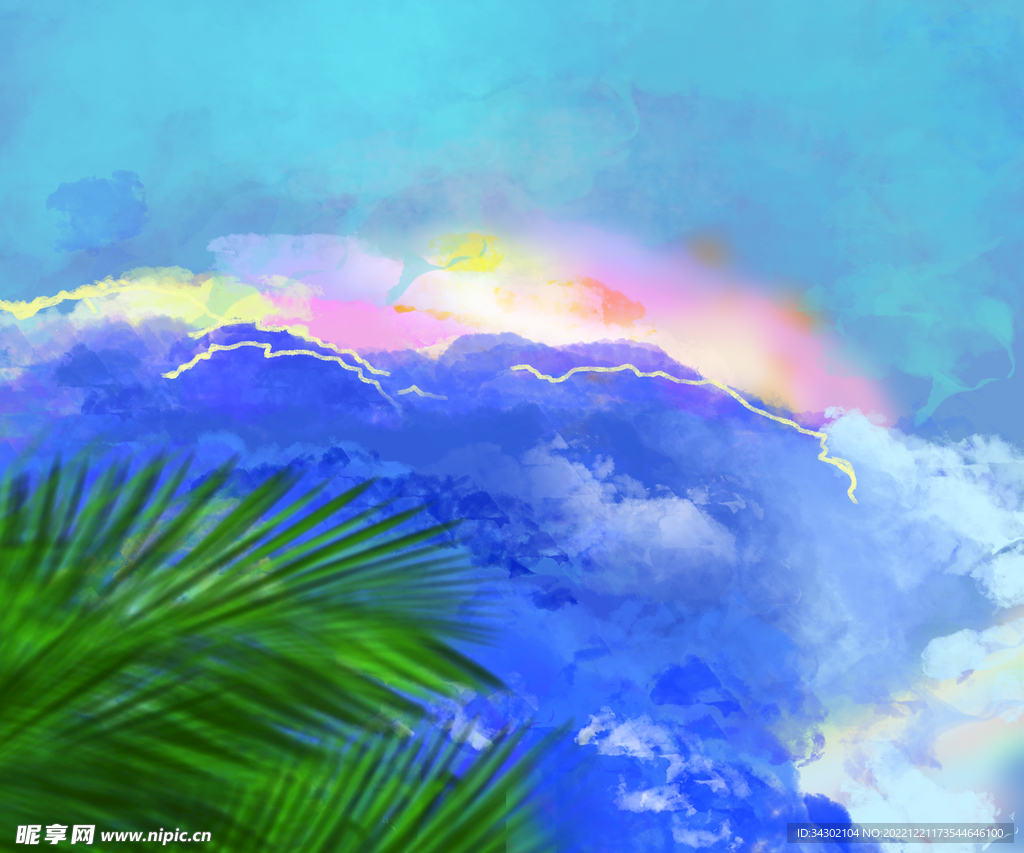 天空插画七彩祥云