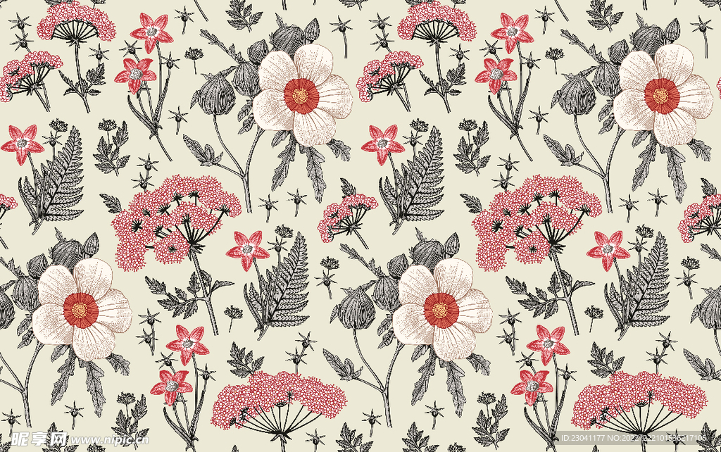 手绘花复古花
