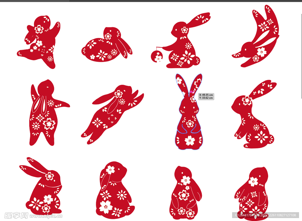 春节兔子剪影